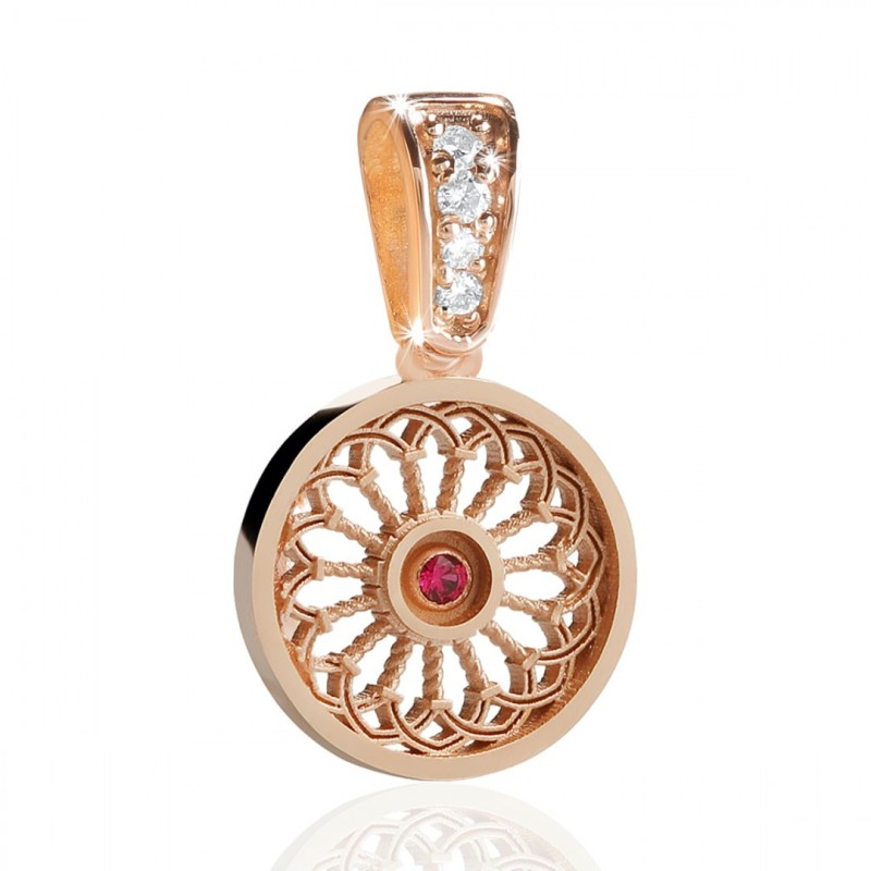 Sterling silver St. Clare's Basilica rosewindow small pendant with zirconia