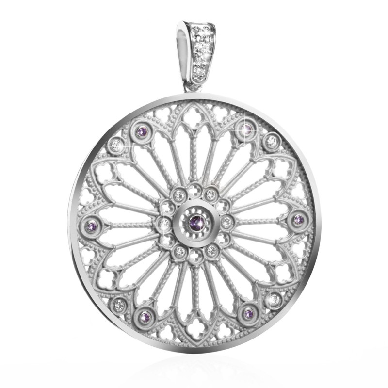 Sterling silver rosewindow Cathedral of Florence big pendant with zirconia