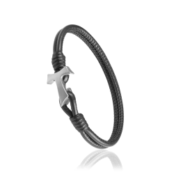 Bracciale Segno Tau francescano in pelle nera e oro