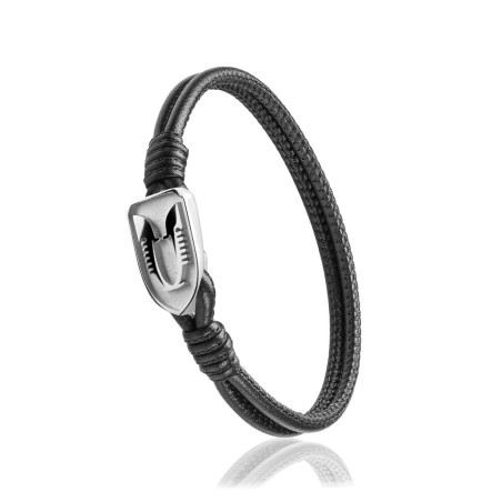 Sterling silver and black leather Iter Venice bracelet with double gondola bow ornament