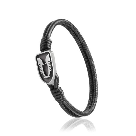 Bracciale Iter Venezia ferri di prua o rostro gondola in pelle nera e argento