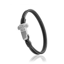 Bracciale Iter Roma capitello romano in pelle nera e oro