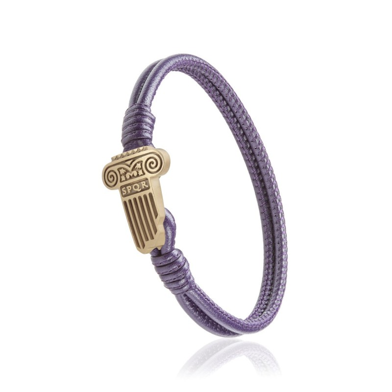 Gold and purple leather Iter Rome bracelet with roman capital