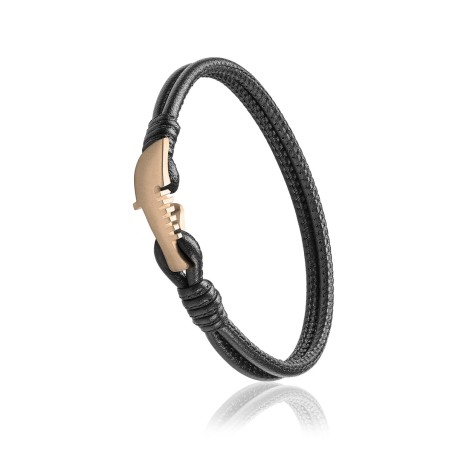 Gold and black leather Iter Venice bracelet with single gondola bow ornament