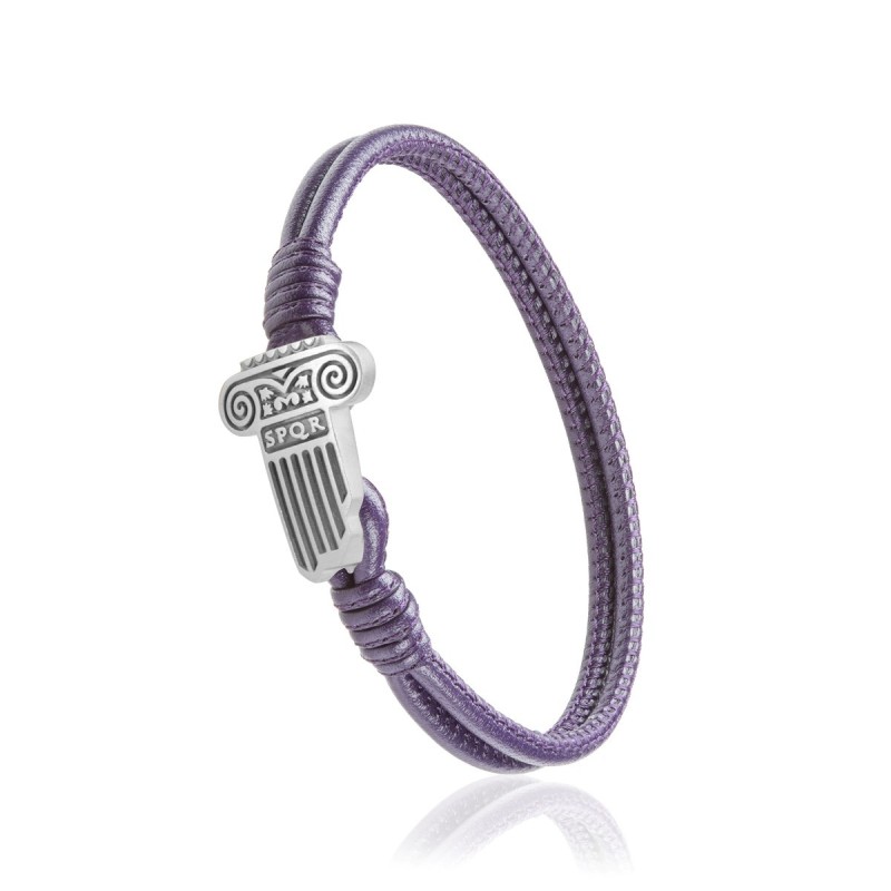 Bracciale Iter Roma capitello romano in pelle viola e argento