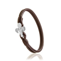 Bracciale Iter Firenze giglio fiorentino in pelle marrone e argento