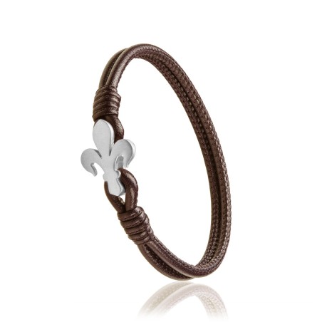 Bracciale Iter Firenze giglio fiorentino in pelle marrone e argento