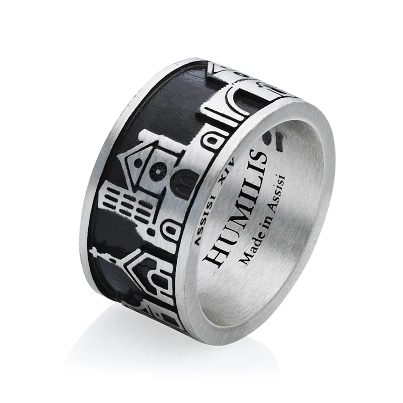 Sterling silver Iter band ring with Assisi monuments