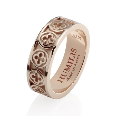 Gold Iter Venice band ring with Palazzo Ducale's quadrilob flower