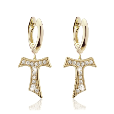 Sterling silver hanging Tau cross earrings with zirconia