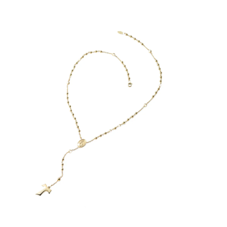 Collana Rosario Tau pendente con San Francesco e Madonna miracolosa con decina di grani in oro