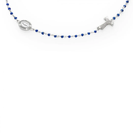 Collana Rosario Canticum Tau girocollo con San Francesco e Madonna miracolosa in oro con decina di grani in pietre