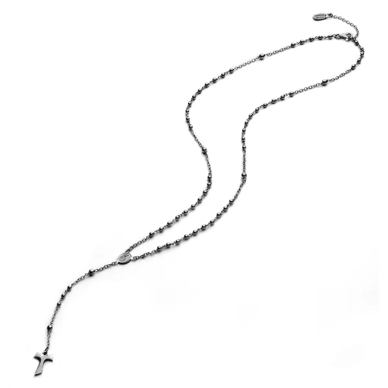 Collana Rosario Tau pendente con San Francesco e decina di grani in argento