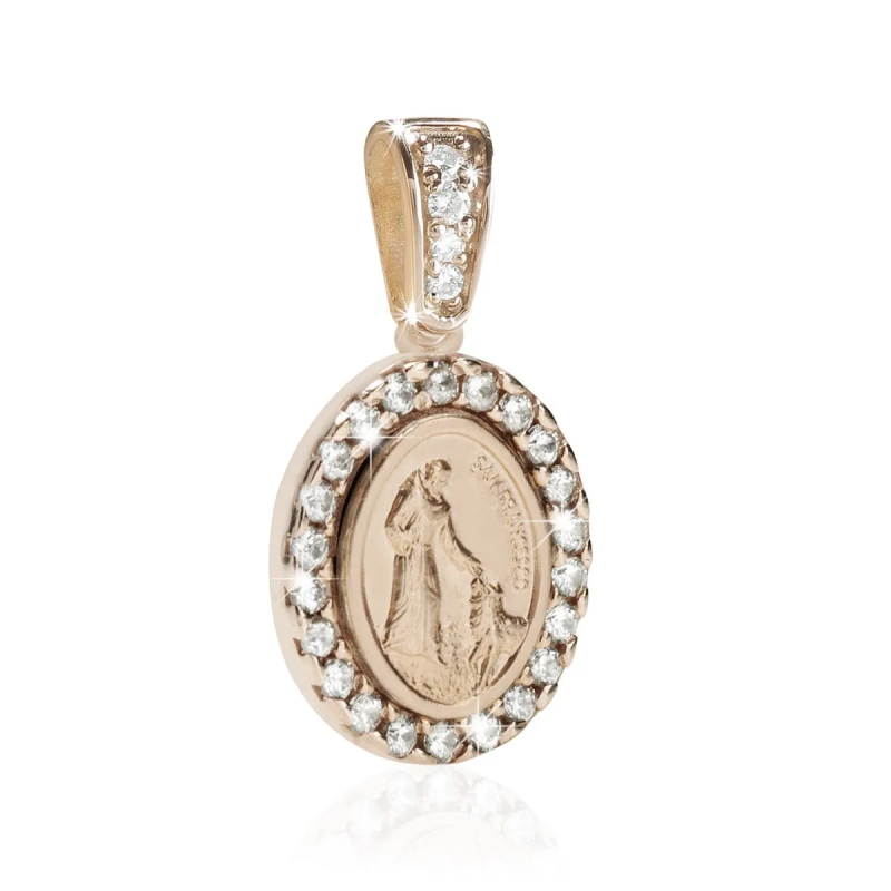 Gold St. Francis and the wolf medal with stones