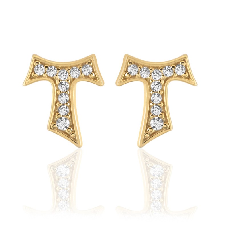 Sterling silver Tau cross earrings with zirconia