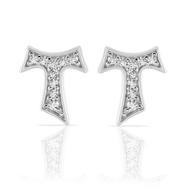 Gold Tau cross earrings with zirconia