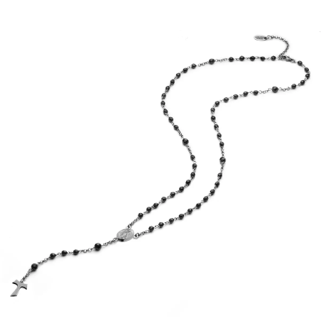 Collana Rosario Tau pendente con San Francesco e decina di grani in argento con onice