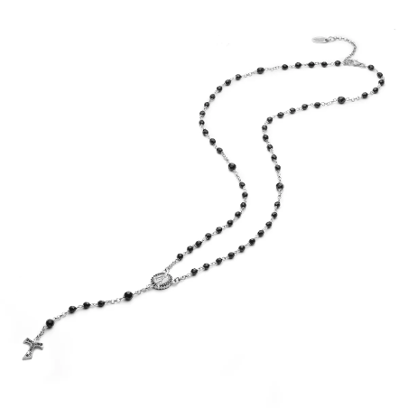 Collana Rosario Tau pendente con San Francesco e Madonna miracolosa con decina di grani in onice