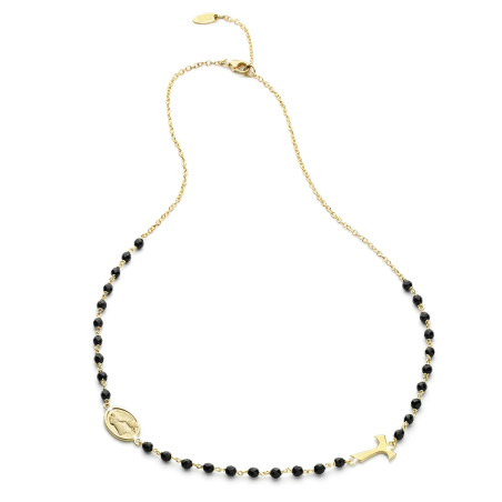Collana Rosario Tau girocollo con San Francesco e Madonna con decina di grani in onice