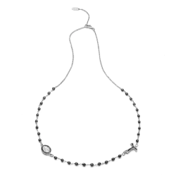Collana Rosario Tau girocollo con San Francesco e Madonna con zirconi e decina di grani in onice