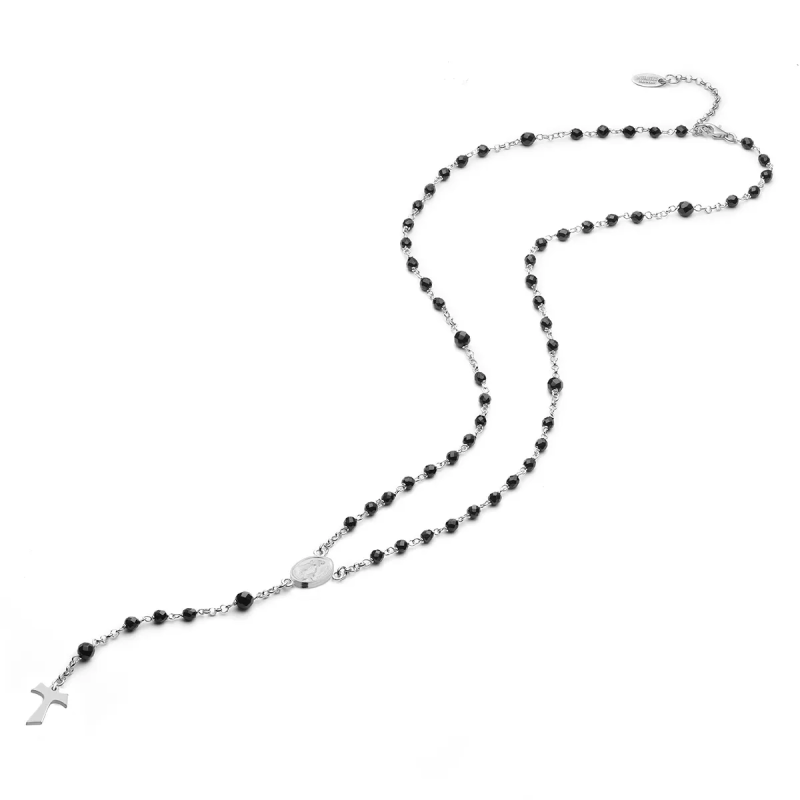 Collana Rosario Tau pendente con San Francesco e Madonna in oro con decina di grani in onice