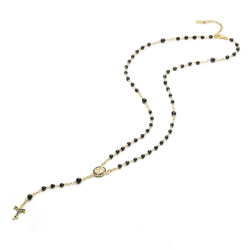 Collana Rosario Tau pendente con San Francesco e Madonna in oro e zirconi con decina di grani in onice