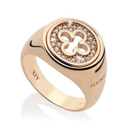 Sterling silver Iter Venice little chevalier ring with Palazzo Ducale's quadrilob flower and zirconia