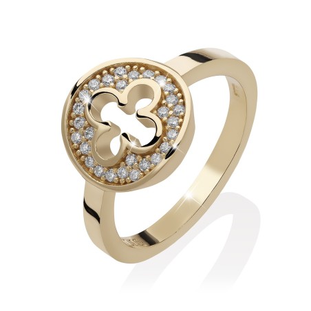 Gold Iter Venice ring with Palazzo Ducale's quadrilob flower and diamonds