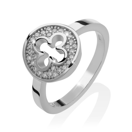 Gold Iter Venice ring with Palazzo Ducale's quadrilob flower and zirconia