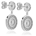Sterling silver stud earrings with pendant, depicting the rosewindow of St. Francis Basilica