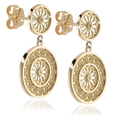 Sterling silver stud earrings with pendant, depicting the rosewindow of St. Francis Basilica