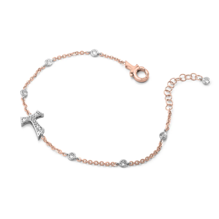 Gold Sign bracelet with Franciscan Tau cross and diamonds