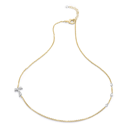 Gold Sign necklace Sign collection, with Tau cross and stones