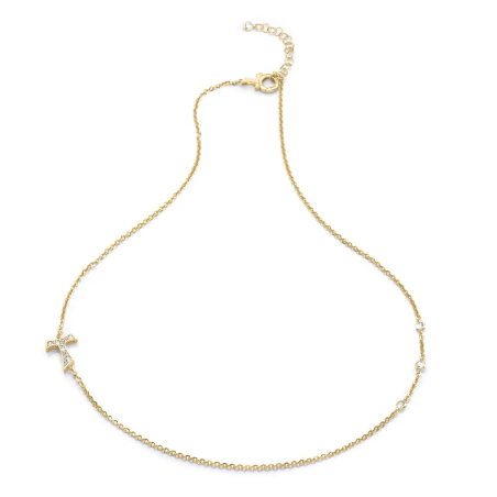 Gold Sign necklace Sign collection, with Tau cross and stones