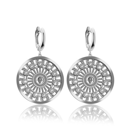 Sterling silver Orvieto Dome rosewindow collection medium earrings with zirconia
