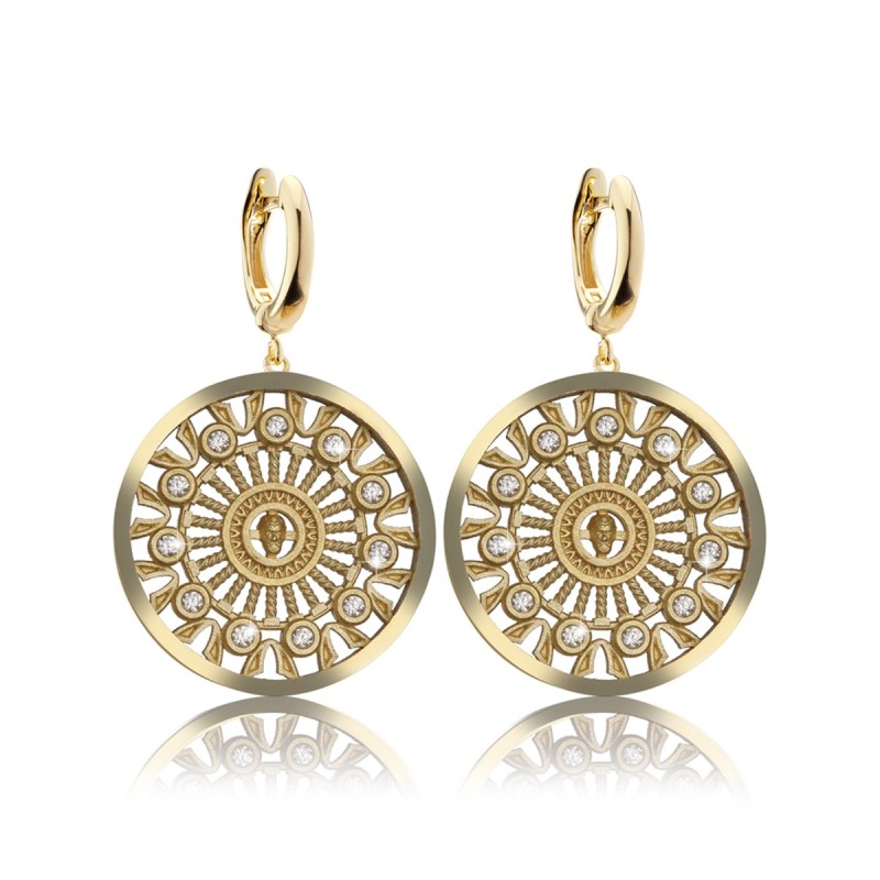 Sterling silver Orvieto Dome rosewindow collection medium earrings with zirconia