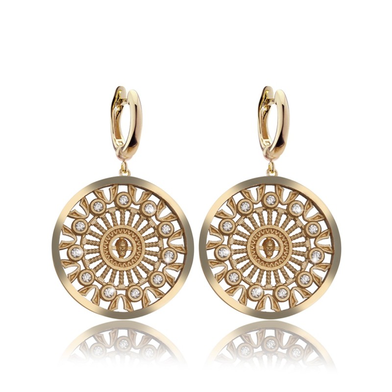 Gold Orvieto Dome rosewindow collection medium earrings with diamonds