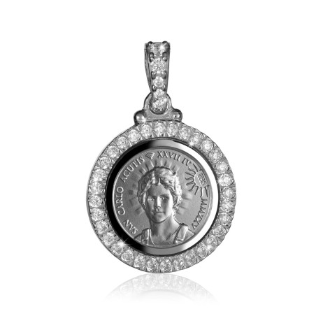 Medaglia San Carlo Acutis in argento con pietre