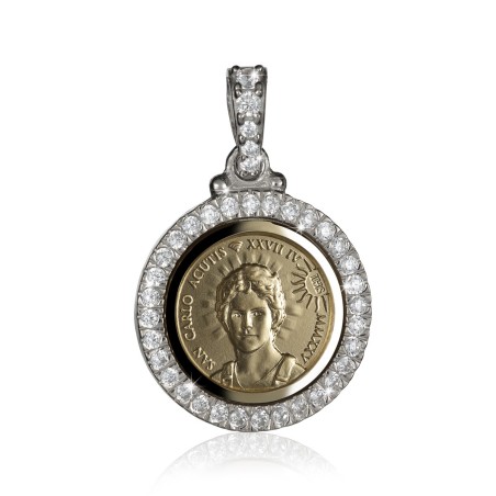 Medaglia San Carlo Acutis in argento con pietre