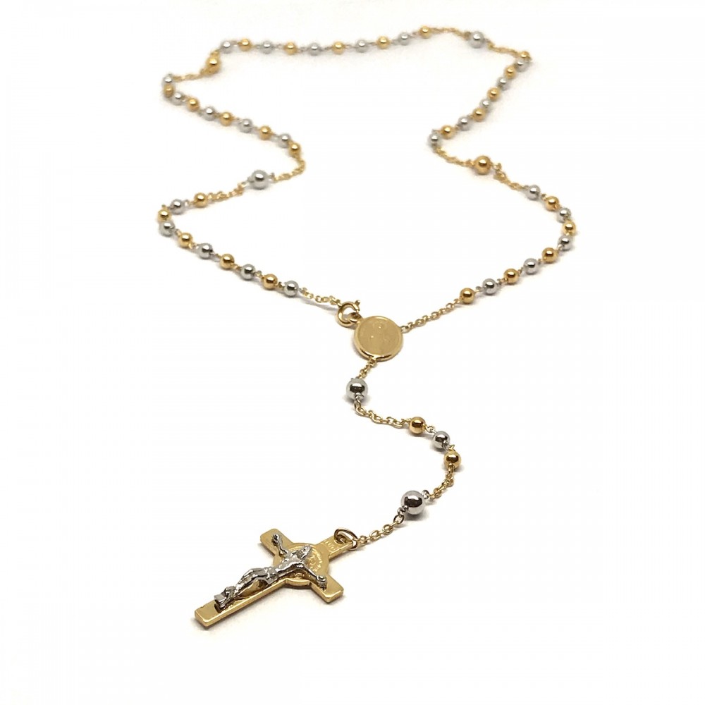 18 kt yellow and white gold rosary necklace