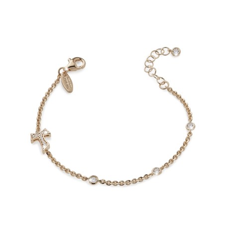 Bracciale Segno con piccolo Tau francescano in argento e zirconi