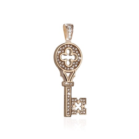 Sterling silver Iter Venice key pendant with Palazzo Ducale's quadrilob flower and zirconia