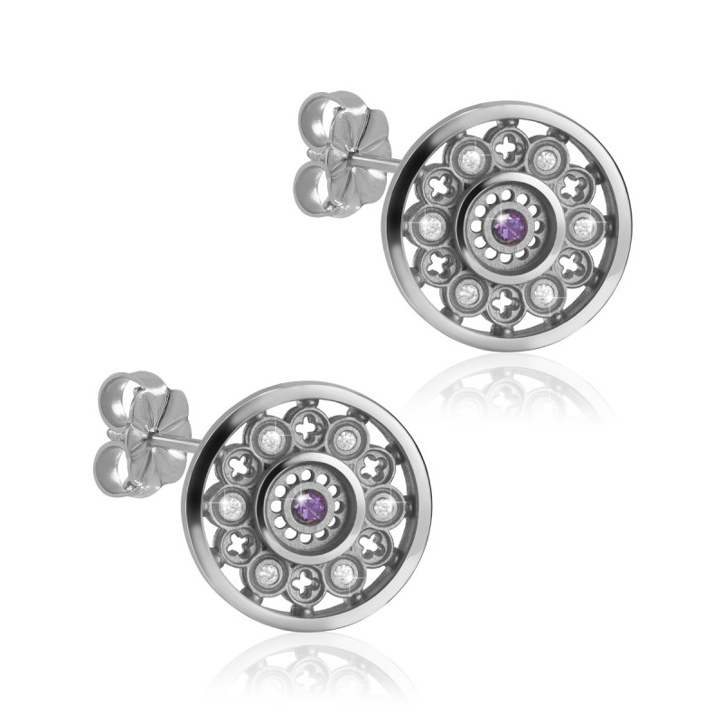 Sterling silver stud earrings with zirconia, depicting the rosewindow of Cathedral of Florence