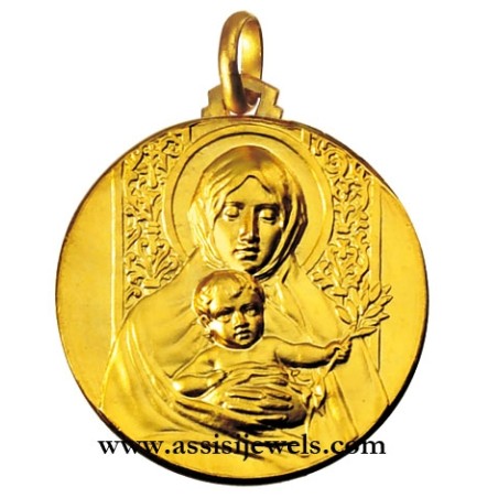 Medaglia Madonna con ulivo oro 18 kt