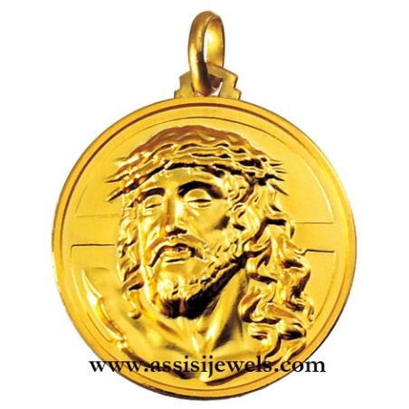 Medaglia volto Cristo Crocifisso oro 18 kt