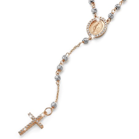 Collana rosario in oro bianco e rosa 18 kt