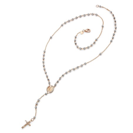 18 kt white and rose gold rosary necklace