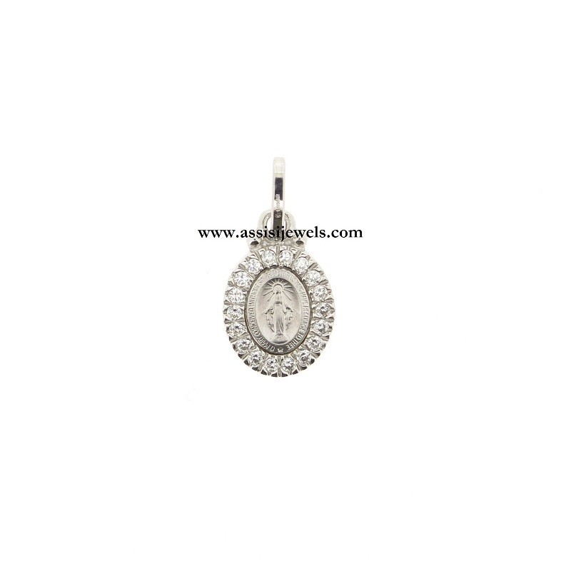 Medaglia Madonna miracolosa argento 925 e zirconi
