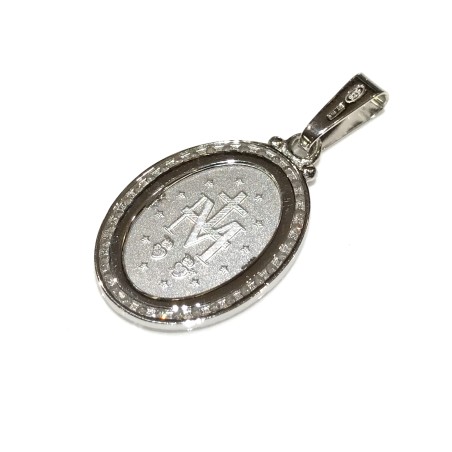 925 sterling silver miraculous Madonna medal with cubic zirconia