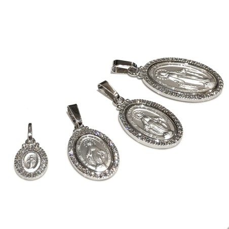 925 sterling silver miraculous Madonna medal with cubic zirconia